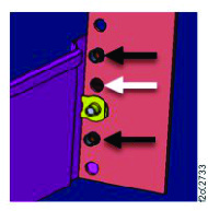Flash enclosure rail fastened to rack rail, rear right (view from front of rack)